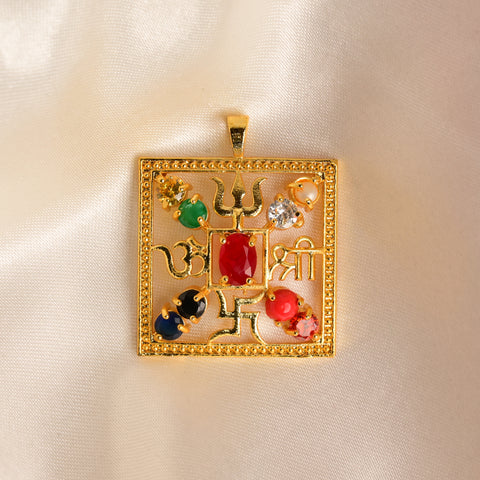 Navratna pendant with Hindu Symbols