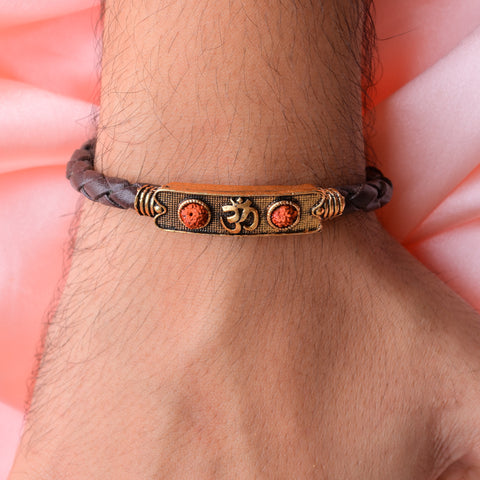 Om Rudraksh Leather Bracelet