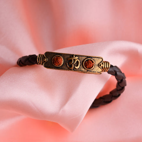 Om Rudraksh Leather Bracelet